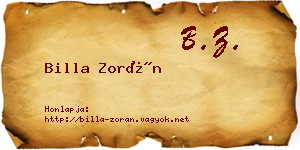 Billa Zorán névjegykártya